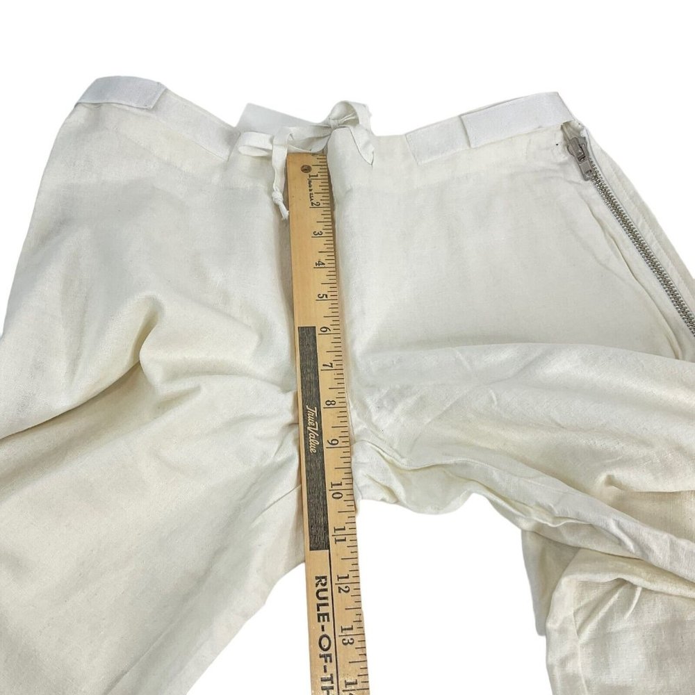 Aziz Pants Women's 33" Ivory Drawstring Front Side Zipper Heavy Linen Blend Nwot - Picture 9 of 13